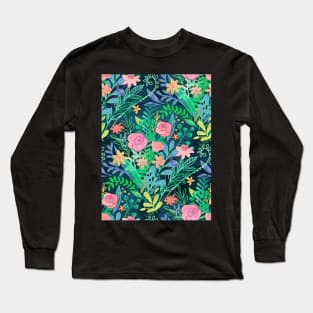 Roses + Green Messy Floral Posie Long Sleeve T-Shirt